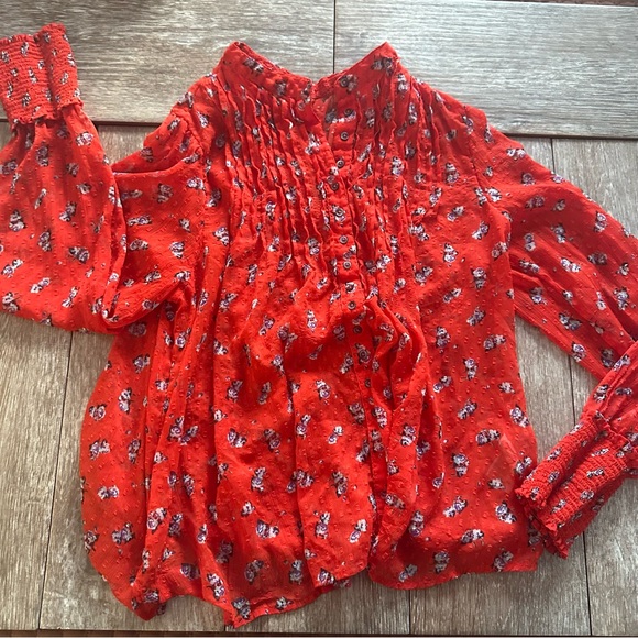 Free People Tops - Free People Red Floral Blouse